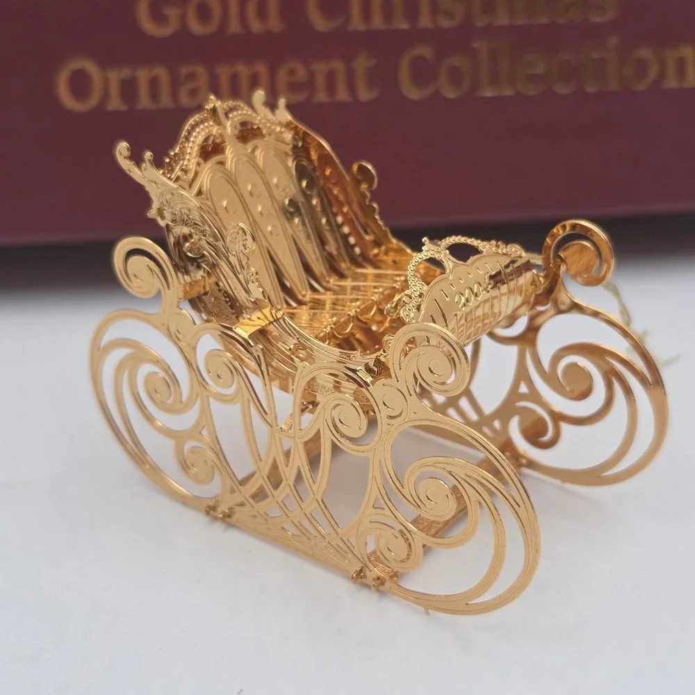 2004 Danbury Mint 23KT Gold Plated Christmas Ornament Collection Set12 Box 3D